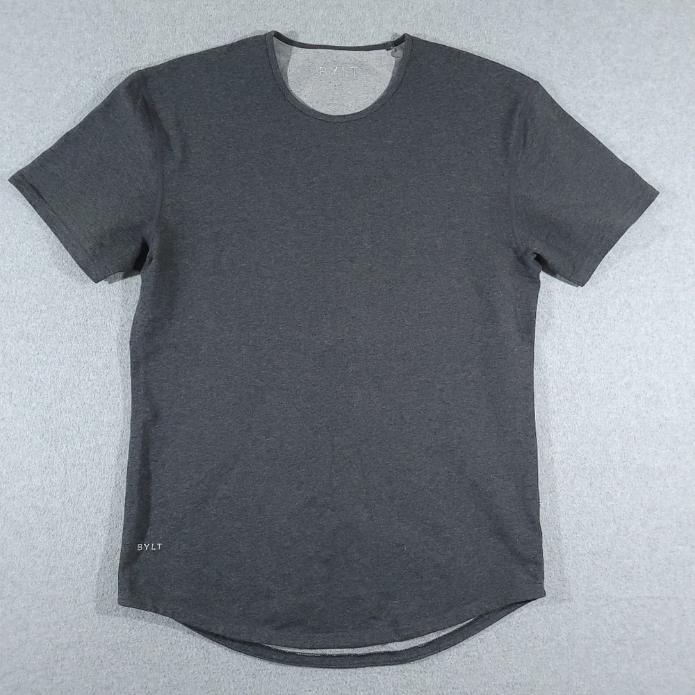 BYLT Lux Drop Cut T Shirt Men Large Gray Short Sleeve Performance Stretch Gym